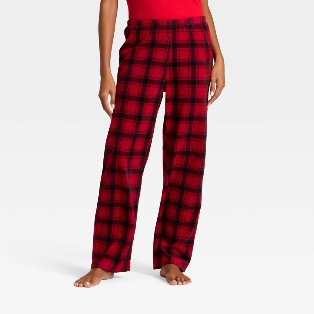 Women's Plaid Microfleece Holiday Matching Family Pajama‎ Pants NWT M